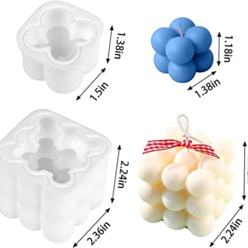 MoldBerry Silicone Bubble Candle Moulds for Candle Making 2 Small & Big Bubble Cube Candle Mould for Home Decoration Candle Making Festival, Party - Pack of 4, White