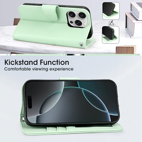 Funda libro para iPhone 2024 Pro verde anticaídas con soporte y billetera Arae 6
