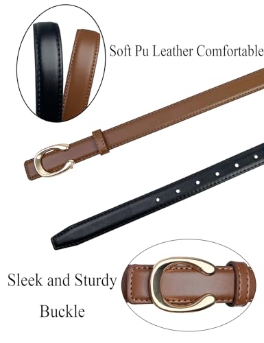 TOPACC 2 Pack Waist Belts for Women Fashion Skinny Belt Set for Dresses Pants Business Casual2