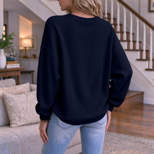 Waffle Tops for Women Faux Layered V Neck Waffle Henley Shirts for Women - image 4