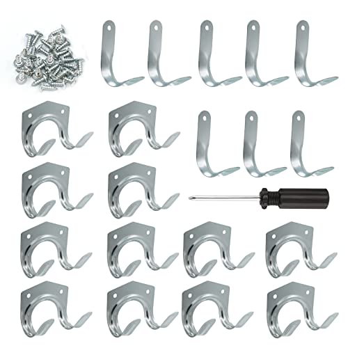 Wkmamo Conjunto de 21 ganchos para pendurar ferramentas, ganchos para ferramentas de jardim, gancho duplo, ganchos de garagem, ganchos de armazenamento com chave de fenda para galpões de garagem