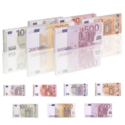 210 Pièces Feuilles Prop Money Contient 7 Valeurs Euro 5/10/20/50/100/200/500 Argent Factice Monnaie Factice Argent de Jeu Billets Faux Euro Monnaie de Film...