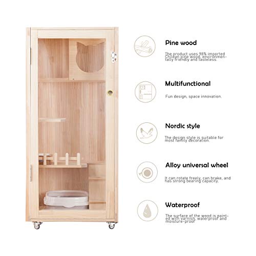Laifug Wooden Cat House, Large Cat Condo for Indoor and Outdoor Cats, Multi-Feature Luxury Cat Villa, Catio Cat Enclosure for Cats and Breeds - Thumbnail 3