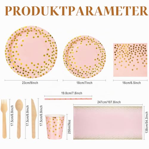 Nkaiso 193 Stück Rosa und gold Pappteller Partygeschirr Set -24 Gäste – Ansicht 2