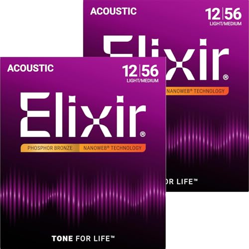 Elixir エリクサー アコースティックギター弦 NANOWEB フォスファーブロンズ Light Medium .012-.056 #16077 2個セット 【国内正規品】