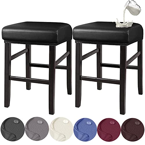 HFCNMY Rectangle Stool Covers, Waterproof PU Bar Stool Covers with Elastic Bands (2 Pack, Black)