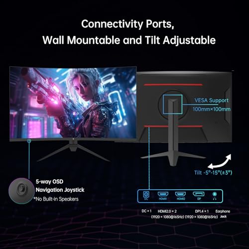 undefined KTC 32 Inch FHD 1080p Curved Gaming Monitor - VA 1500R Curved Monitor, 165Hz 1ms MPRT, FreeSync & G-Sync, 122% sRGB, DP/HDMI, VESA, HDR10 for Gaming Home Office Business PC Monitor の商品画像 4