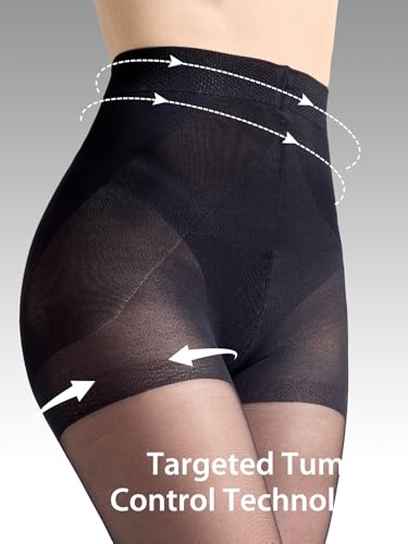 2 Pairs Women's Control Top Pantyhose Shaping Sheer Tights Tummy Control Support Stockings 20 Denier Nylons2