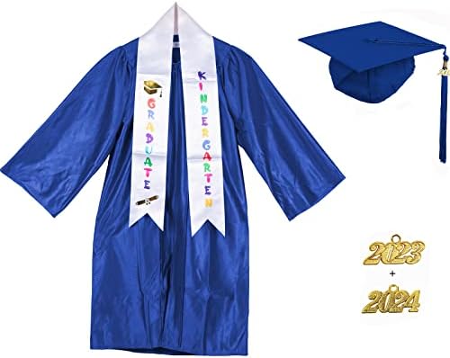 JIN JING BAO Preschool and Kindergarten Graduation Cap Gown Stole Package with 2023 Tassel (Royal Blue, 27)