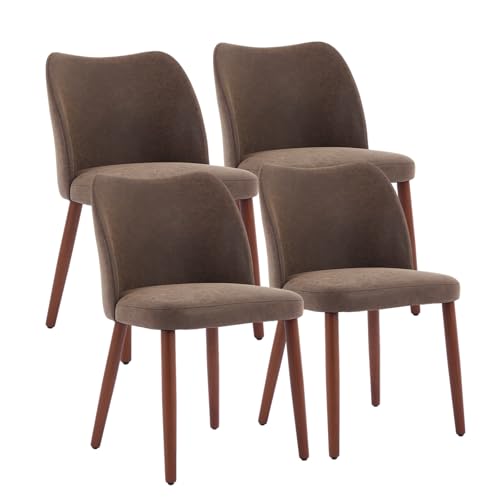 GarveeHome Leather Dining Chairs Set of 4 Upholstered PU Dining Chair with Wood Legs, Wing Backrest, Wooden Kitchen Chairs with Thick Cushions, Leveli