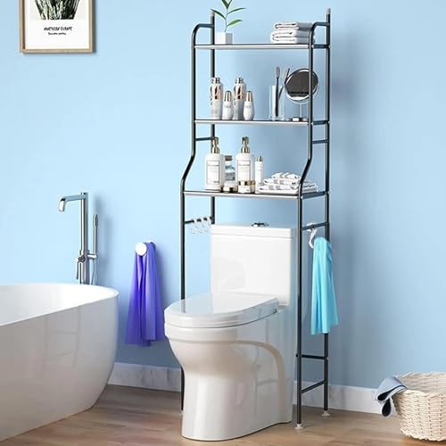 Image of TIED RIBBONS 3 Tier Over The Toilet Shelf Toilet Rack for Bathroom (Metal, 152.4cm x 45.7cm) - Storage Shelf Toilet Rack for Stand Storage Organizer Shelving Free Standing Restroom Space Saver