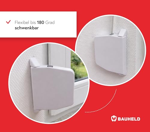 BAUHELD® Rolladen-Gurtwickler Aufputz [Einfädelautomatik] - Robuster Rollladen Aufwickler für Rolladengurt 14mm [ohne Gurt] - 180° Schwenkbar - Mini Rollo-Wickler mit Lochabstand 153mm - Weiß