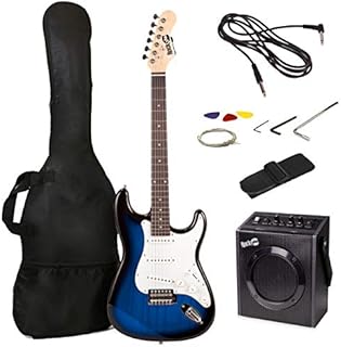 RockJam Electric Guitar Superkit with 10-watt Amp, Gig Bag, Picks & Online Lessons 6 String Pack, Right, BlueBurst, Full (RJEG03-SK-BB)