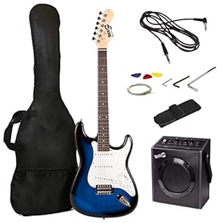 RockJam Electric Guitar Superkit with 10-watt Amp, Gig Bag, Picks & Online Lessons 6 String Pack, Right, Blueburst, Full (RJEG03-SK-BB) (B09167T86G)