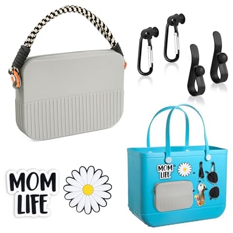 Oudizz Silicone Phone Holder for Bogg Bag Accessories, Insert Wallet Charm Bogg Bag, Beach Accessories Compatible with iPhone & Android Phone, with 2Pcs Carabiners & 2Pcs Key Hooks & 2Pcs Charms Grey Cover