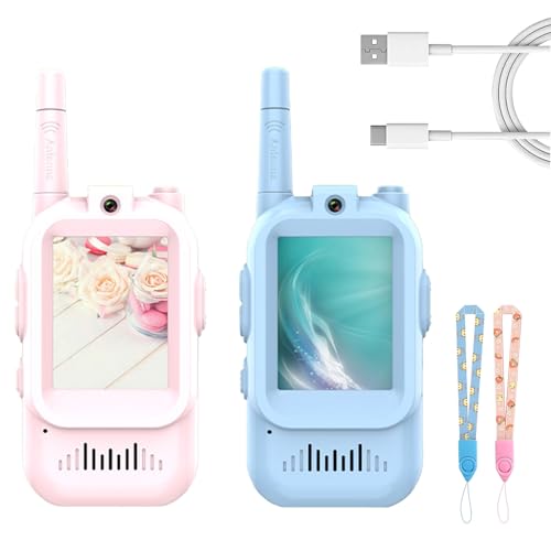 LZTET Walkie Talkie para NiñOs,PortáTiles Recargables con Videoportero (2 Unidades), CumpleañOs,para Exteriores,Camping Y JardíN,para NiñOs 3 A 12 AñOs(Color:Blue+Pink)