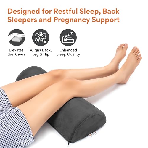 Image of FOVERA Knee Pillow for Back Sleepers, Half Moon Bolster Pillow for Legs, Memory Foam Top, Under Knee Pillow for Sleeping on Back, Multi Purpose Pillow for Head, Neck, Back & Leg Support (Dark Grey)