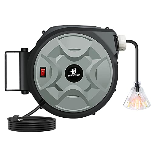 Bingenuo 50Ft Retractable Extension Cord Reel - 12Awg/3C Sjtow Heavy Duty Power Cord With Lighted Triple Tap Outlets,15A Circuit Breaker, Ceiling/Wall Mount 180° Swivel For Harbor Freight,Workshop #TOP18