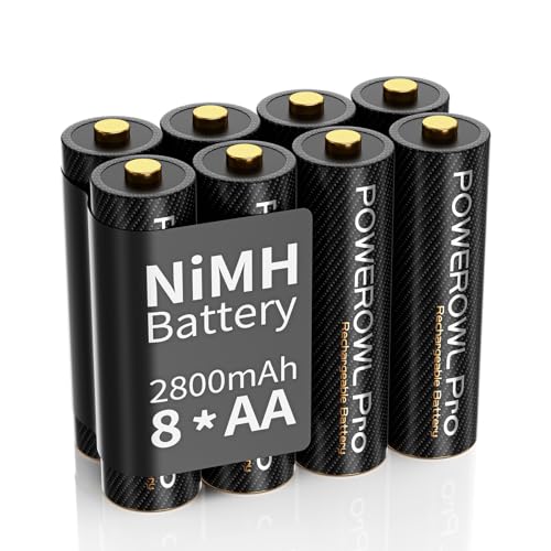 POWEROWL - Pro Rechargeable Battery AA, Pack of 8, High Capacity 2800mAh, Premium NiMH Double A Battery