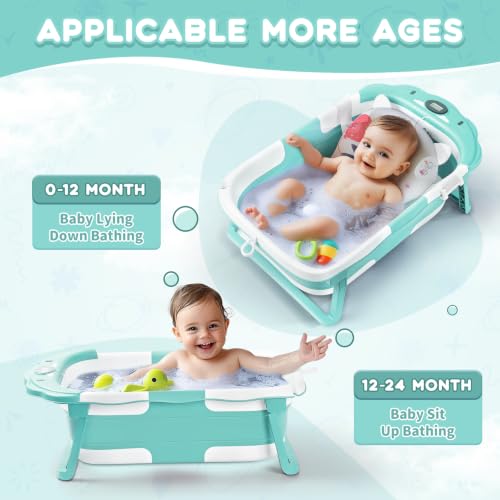 Image of Baby Bathtub Collapsible with Thermometer & Cushion, Portable Travel Tub