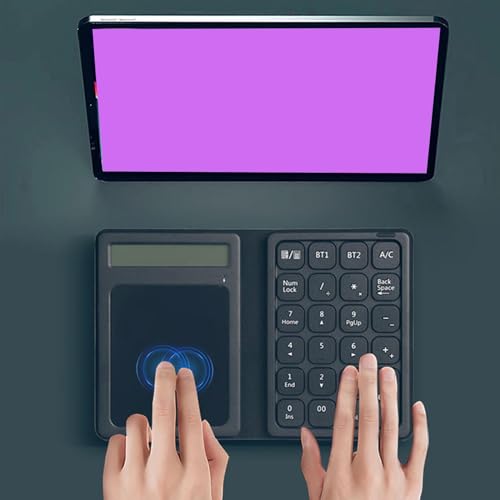 VELATEMOR 3 in 1 Bluetooth Number Pad, 23 Key Number Pad Portable with Num Lock Key. Large Touchpad Keyboard Foldable Dedicated Calculator Function for Working