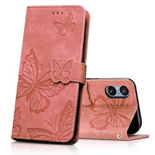 CXTcase Coque pour Sony Xperia 5 V, Housse en Cuir PU Etui à Rabat, Magnétique Pochette Portefeuille Étui de Protection pour Sony Xperia 5 V, Rose