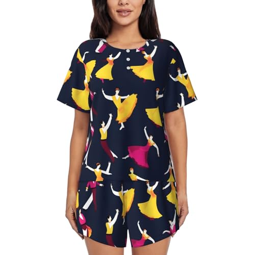 Pyjama pour femme doux et léger, ensemble short et haut col rond