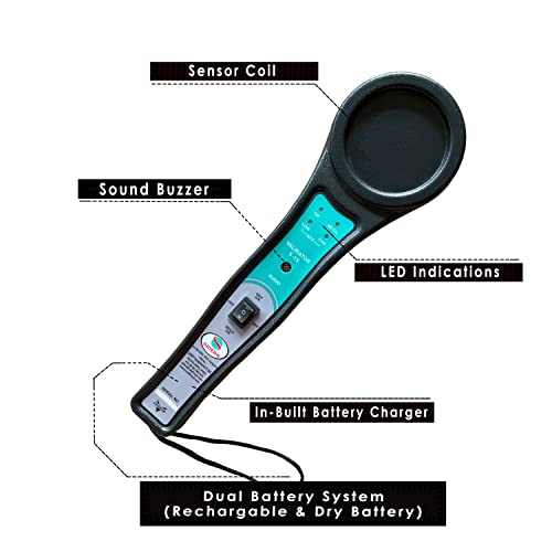 Image of Hand Held Metal Detector Model VALIDATOR S-15 (Black-Green) with LED Indicator for Malls, Airports, Hotels, Railway Stations, Banks