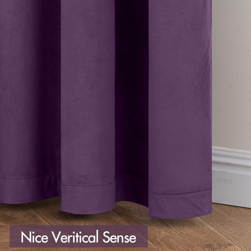 Image of MIULEE Purple Blackout Velvet Curtains Drapes 90 Inch Long 52 inchx90 inch Bedroom | Luxurious Bedroom Living Room Decor, Room Darkening, Thermal Insulated, Rod Pocket Design, Super Soft Fabric