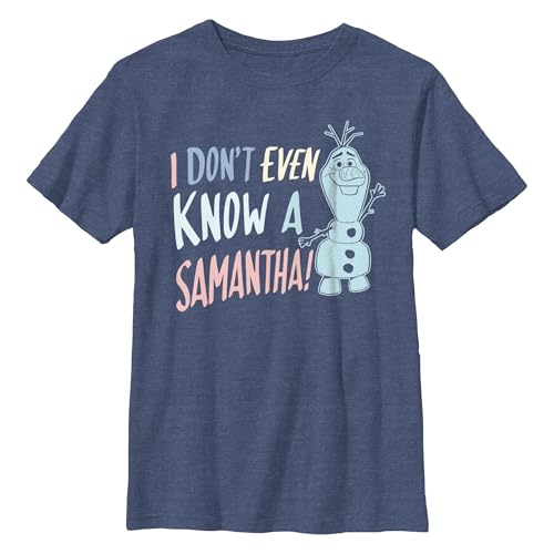 Disney Frozen 2 I Don't Know Samantha Boy's Crew Tee, Navy Blue Heather, Small