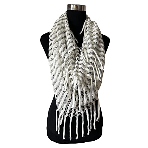 1Women's Winter Warm Fashion Fringe Net Tassel Neck Cozy Knit Cable Infinity Loop Cowl Scarf3