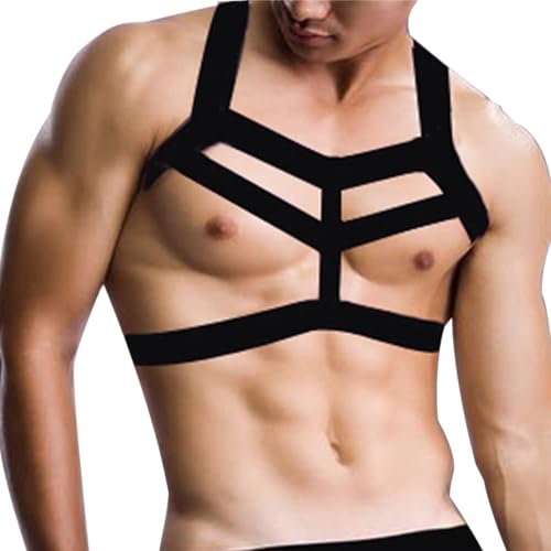 Mens Harness Belt Nylon Elastic Body Shoulder Strap Sexy Halter Club Wear Cosplay Costume Sexy Black Sissy Lingerie Adjustable Harness Men Belts Bondage Body