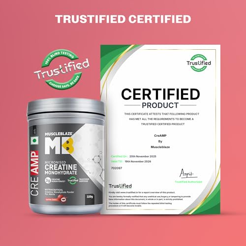 Image of MuscleBlaze Micronised Creatine Monohydrate CreAMP Powder, 320g | Lychee Swirl, 80 Servings | Trustified Certified Creatine
