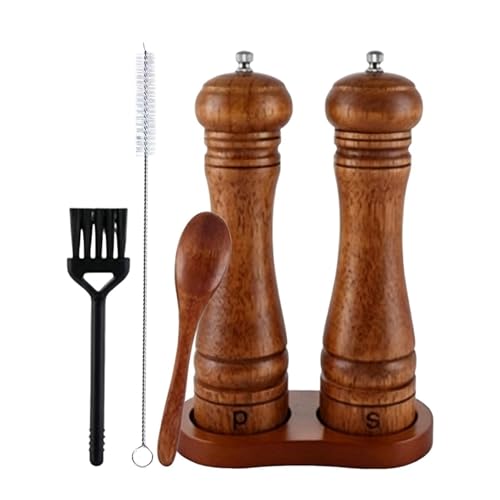 yybng Juego De Molinillos Para Sal Y Pimienta | 22 cm con Cuchara y Cepillo de Limpieza Ajustable Recargable - Salero y Pimentero - Para Hogar Cocina Interior Exterior Barbacoa Parrilla Picnic Mesa