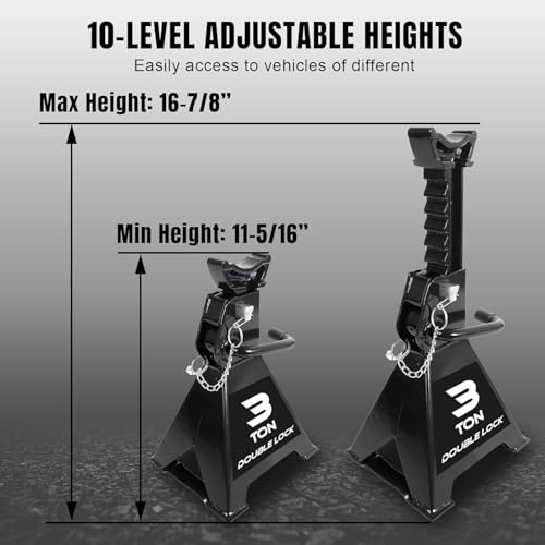 Image of Torin 3 Ton Steel Heavy Duty Jack Stands, Double Locking Pins Car Lift Jack, Black, 2 Pack