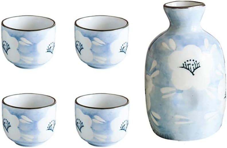 Wine Set Japanese Sake Set Ceramic Wine Pot with Drinking Cup Flagon Bar Set (1 Pot + 4 Cups)