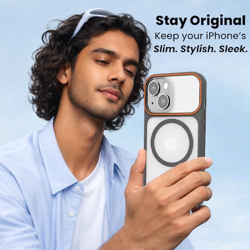 Image of AIBEX Magnetic Compatible Shockproof Case for iPhone 15 - Slim Protective Back Cover with Camera Lens Protection, Strong Magnetic Support, Anti-Slip Grip, Military Grade Drop Protection (Grey)