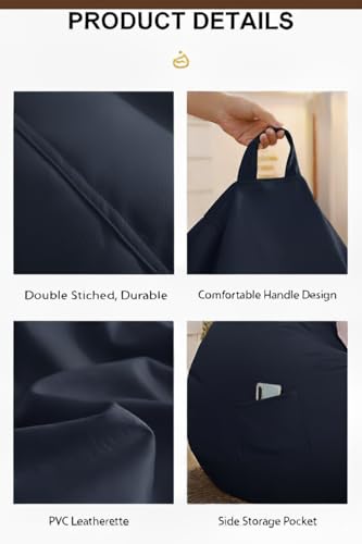 Image of 4XL Leatherette Bean Bag Chair with Footrest & Cushion with Beans Filled (Ready to Use) Color- (Navy Blue, Bean Bag Only)
