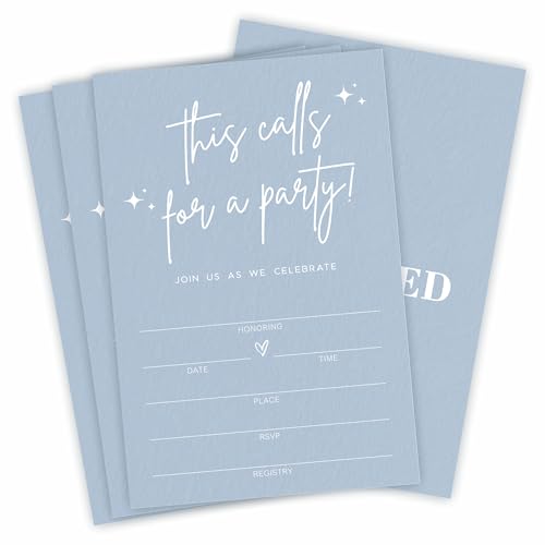 This Calls For A Party Invitations - 25 Pcs Minimalism Blue Party Invitations with Envelopes For Birthday, Wedding, Engagement, Baby Shower, Bridal Shower Party - Party Favor & Supplies - C10