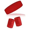 Sucrain 3 Pieces Sweatbands Set, 1 Pieces Sports Headband and 2 Pieces Wristbands, Wicking Sweat Head Band for Men Women Outfit Sport