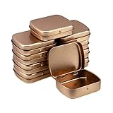 Mewutal 10pcs Mini Tin Can Metal Tin Box Containers 2.36'×1.89'×0.67' Rectangle Storage Box for Candy Pills Coins Soap, with Hinged Lid (Dark Gold)