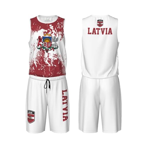 Latvia Flag Grain (2) Basketball Jersey Uniform Suit for Men Adults Training Athletic Set