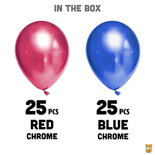 Image of Just Party 25Pcs Red & 25Pcs Blue Metallic Chrome Balloons with Shiny Surface For Birthdays /Anniversary /Engagement /Baby Shower /bachelorette Party Decorations (Pack of 50)
