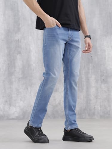 Image of WROGN Men's Cotton Stretch Jeans | Solid | Slim Fit | Mid Rise