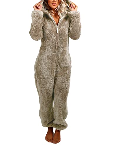 Yassiglia Damen Herbst Winter Elegant Overall Einteiler Fleece Pyjama Warm Plüsch Schlafanzug Frauen Nachtwäsche Langarm Hooded Jumpsuit Homewear...
