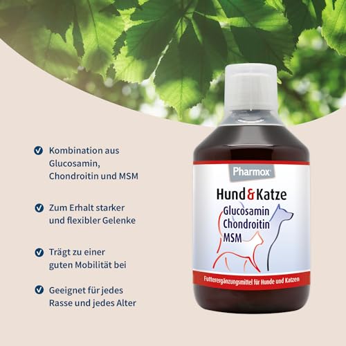 Pharmox Hund & Katze Glucosamin 500 ml | Hochdosiert | Ausgewogene Kombination aus Glucosamin, Chondroitin und MSM