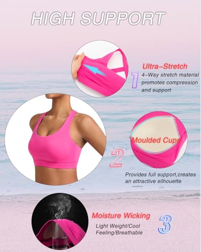 Image of RUNNING GIRL High Impact Sports Bras for Women,Crisscross Back High Support Bra Moulded Cup Workout Bra Push up(WX3072 Hot Pink L)