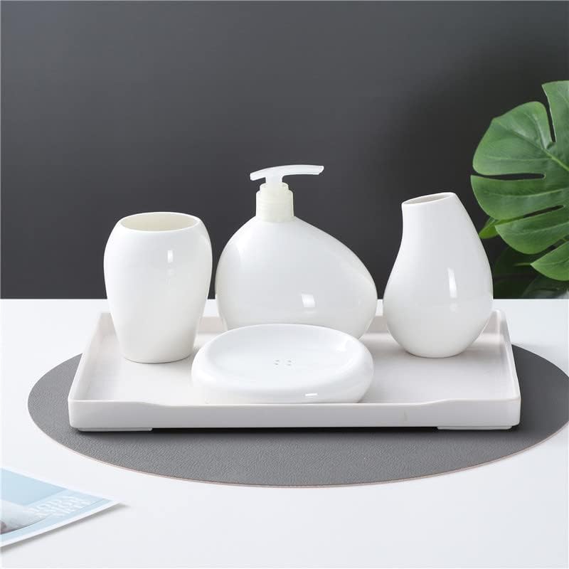 Soft Touch Ceramic White Bathroom Accessories Set,Soap Dispenser, Toothbrush Holder, Tumbler and Soap Dish,White,5pcs