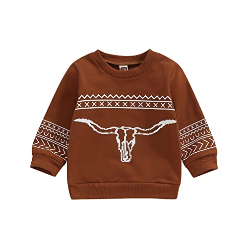 Image of Lamuusaa Western Baby Girl Boy Clothes Long Sleeve Sweatshirt Cow Print Pullover Tops Oversized Sweater Fall Winter Outfit