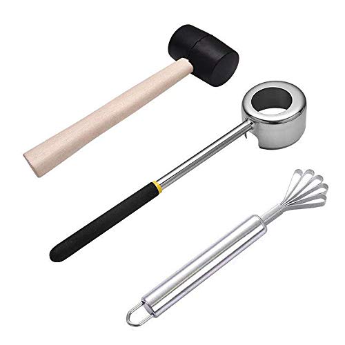 coconut opener?Coconut Opener Tools with Hammer, Super Safe & Easy to Open Young Coconuts Toolcoconut opener tool set?Food Grade Stainless Steel Coconut Opener Set (Coconut opener + hammer + slicer)